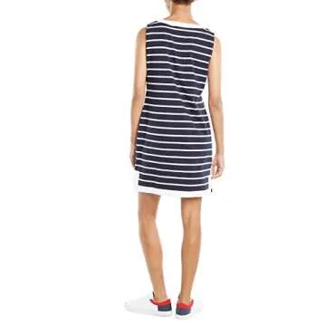 Nautica Women's Breton Stripes Sleeveless V-Neck Stretch Cotton Polo Dress, Navy, XX-Large