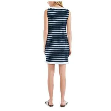 Nautica Women's Breton Stripes Sleeveless V-Neck Stretch Cotton Polo Dress, Navy, XX-Large
