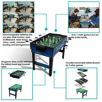 Sunnydaze 10-in-1 Game Table - Combination Multi-Game Table with Billiards, Push Hockey, Foosball, P...