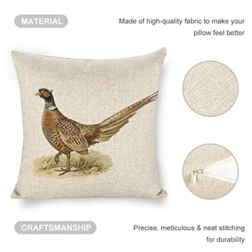 Golden Pheasant Linen Pillow Cover for Unique Home Decor