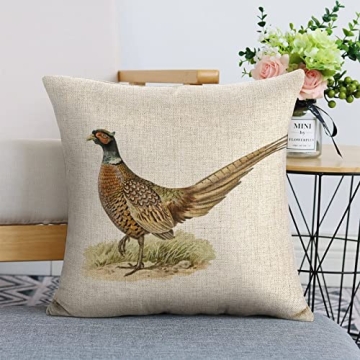 Golden Pheasant Linen Pillow Cover for Unique Home Decor