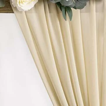 Champagne 5 Yards 60" Wide Sheer Fabric Chiffon Fabric by The Yard Continuous Solid Color Draping Fabric for Wedding Party Backdrop