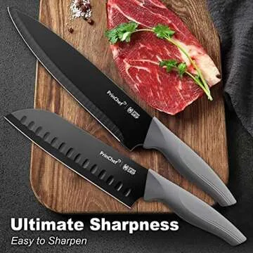 PrinChef Knife Set, 19 Pcs Rust Proof Knives Set for Kitchen, with Acrylic Stand, Sharpener, Scissors and Peeler, Stainless Steel kitchen knife set Nonstick and No Scratch