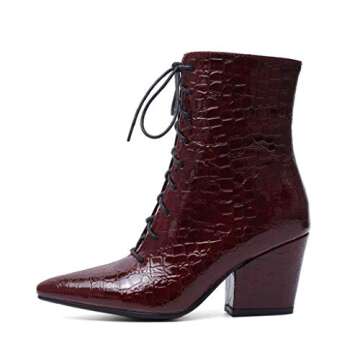 MIOKE Women's Western Chelsea Ankle Boots Pointed Toe Lace Up Zipper Chunky High Heel Dressy Short Booties