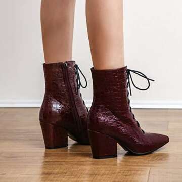 MIOKE Women's Western Chelsea Ankle Boots Pointed Toe Lace Up Zipper Chunky High Heel Dressy Short Booties