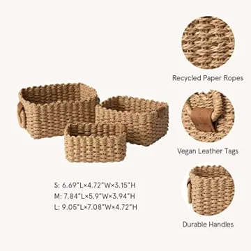 Sustainable Recycled Paper Rope Storage Baskets Set of 3