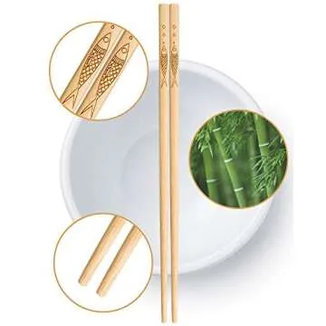YUNDUOJIA 5 pairs of bamboo chopsticks can be reused, classic healthy high-quality natural bamboo ch...