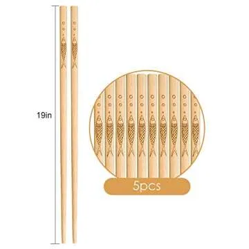 Reusable YUNDUOJIA Bamboo Chopsticks - 5 Pairs of Natural Elegance