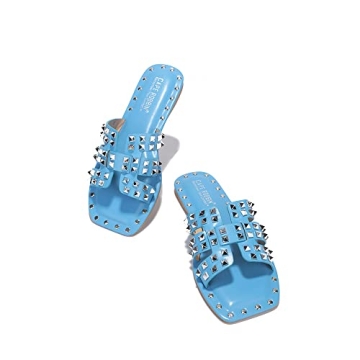 Cape Robbin Amisha Stylish Slide Sandals for Women - Womens Sandals with Gold Spikes - Studded Open-...