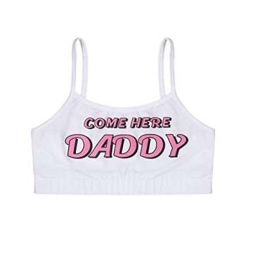 MSemis Women Come Here Daddy Sleeveless Crop Top Mini Camisole Spaghetti Strap Funny Tank Top T-Shirt White Medium