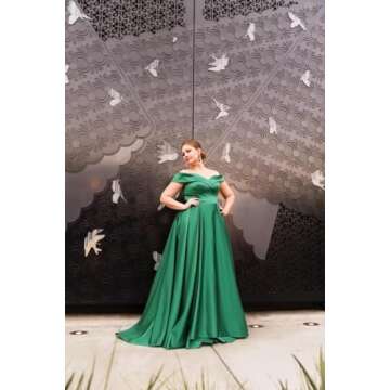 Off Shoulder Satin Prom Dresses Ball Gown Plus Size Formal Dresses for Women Wedding Dress with Slit
