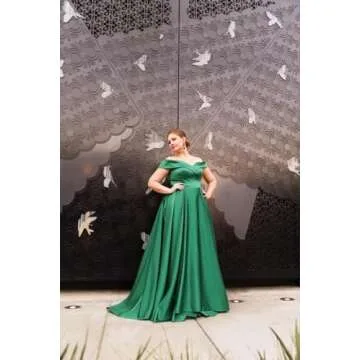 Off Shoulder Satin Prom Dresses Ball Gown Plus Size Formal Dresses for Women Wedding Dress with Slit