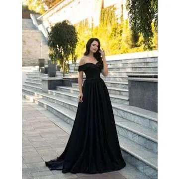 Off Shoulder Satin Prom Dresses Ball Gown Plus Size Formal Dresses for Women Wedding Dress with Slit