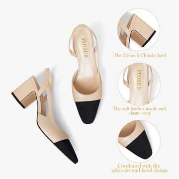ITOZER Slingback Heels for Women Strap Closed Round Toe Heels Dress Casual Party Work Office Pumps