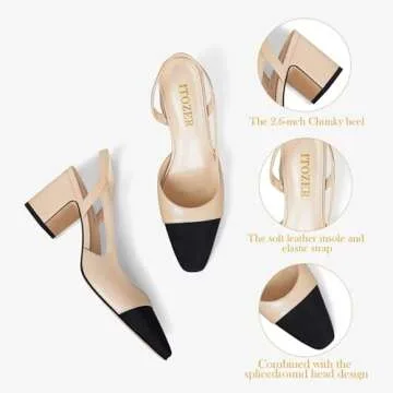 ITOZER Slingback Heels for Women Strap Closed Round Toe Heels Dress Casual Party Work Office Pumps