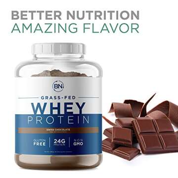 BNLABS Grass Fed Whey Protein Chocolate 5lb - 100% Pure and Natural - 5lb/60 Servings - 24g Protein - Cold Processed Undenatured - Non-GMO - rBGH-Free - Happy Healthy Cows USA