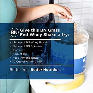 BNLABS Grass Fed Whey Protein Chocolate 5lb - 100% Pure and Natural - 5lb/60 Servings - 24g Protein - Cold Processed Undenatured - Non-GMO - rBGH-Free - Happy Healthy Cows USA