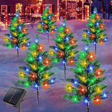 Homeleo 6-Pack Solar Small Christmas Trees with 120 LED Lights for Outdoors Pathway Decor