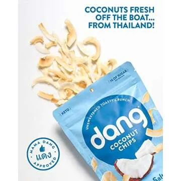 Dang Keto Toasted Coconut Chips | Lightly Salted Unsweetened | 1 Pack | Keto Certified, Vegan, Gluten Free, Paleo Friendly, Non GMO, Healthy Snacks Made with Whole Foods | 3.17 Oz Resealable Bags