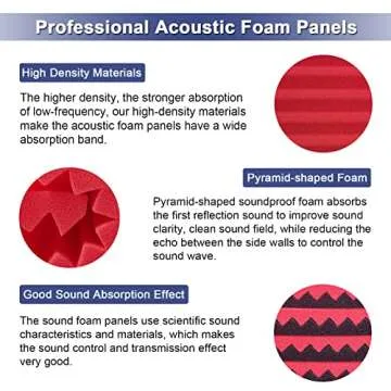 52 Pack Acoustic Foam Panels,1" x 12" x 12" Acoustic Wedge Studio Foam Sound Absorption Wall Panels (BLACK/RED)