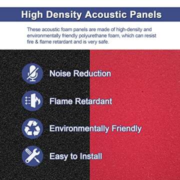 52 Pack Acoustic Foam Panels,1" x 12" x 12" Acoustic Wedge Studio Foam Sound Absorption Wall Panels (BLACK/RED)