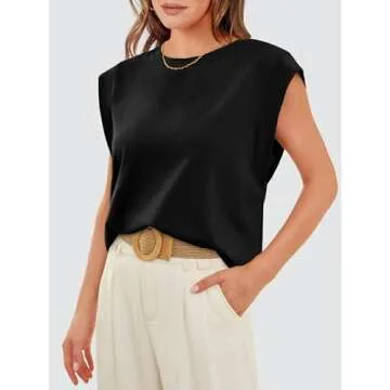 Womens Summer Tops Trendy Sleeveless Tops for Women Cute Flowy Tank Top Loose Fit Dressy Spring Short Sleeve Shirts Work Cruise Business Casual Outfits Beach Vacation Clothes Resort Wear 2025 Black L