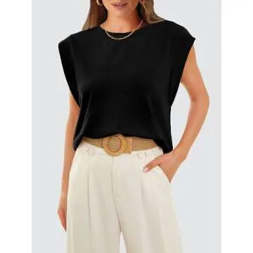 Womens Summer Tops Trendy Sleeveless Tops for Women Cute Flowy Tank Top Loose Fit Dressy Spring Short Sleeve Shirts Work Cruise Business Casual Outfits Beach Vacation Clothes Resort Wear 2025 Black L