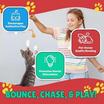 Bouncy Tails 5 Pack Interactive Bouncy Ball with Natural Feathers for Indoor Cats and Kittens who Love to Play and Have Fun.