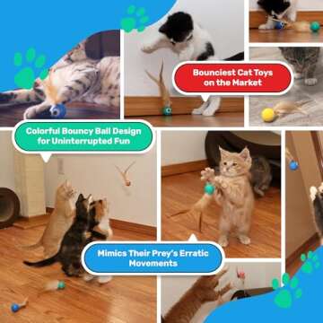 Bouncy Tails 5 Pack Interactive Bouncy Ball with Natural Feathers for Indoor Cats and Kittens who Love to Play and Have Fun.