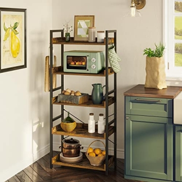 Vintage Industrial Bookshelf - 5 Tier with Hooks