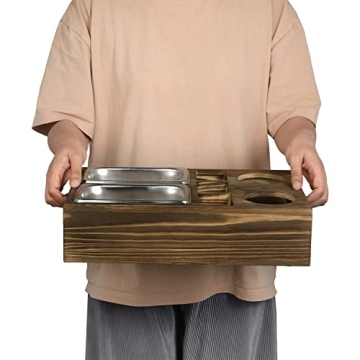 MyGift Rustic Wood Snack Caddy with Bowls and Drink Holders