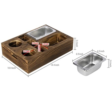 MyGift Rustic Wood Snack Caddy with Bowls and Drink Holders