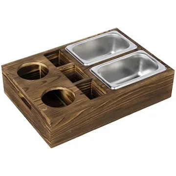 MyGift Rustic Wood Snack Caddy with Bowls and Drink Holders