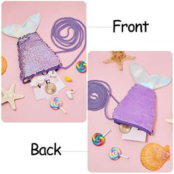 Frienda 10 Pieces Mermaid Tail Coin Purse Sequin Crossbody Coin Wallet Bags for Kids Little Girls Mermaid Party Birthday Gifts