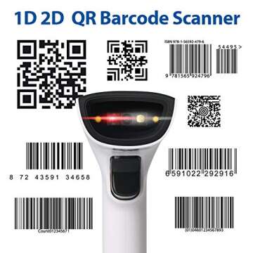 Sumicor 2D Barcode Scanner, White Black Handheld Bar Code Scanner 3 in 1 USB Wired & 2.4G Wireless &...