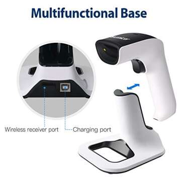 Sumicor 2D Barcode Scanner, White Black Handheld Bar Code Scanner 3 in 1 USB Wired & 2.4G Wireless & Bluetooth QR Code Micro PDF417 1D Barcode Scanner with Vibration