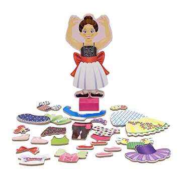 Melissa & Doug Deluxe Nina Ballerina Magnetic Dress-Up Wooden Doll With 27 Pieces of Clothing