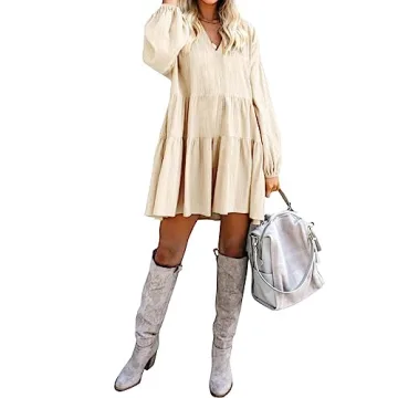 Stylish FANCYINN Long Sleeve Shift Dress with Pockets