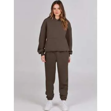 ANRABESS Womens 2 Piece Outfits Lounge Hoodie Oversized Sweatshirt Jogger Sweatpants Y2K Tracksuit Sweatsuit Set Fall Clothes Brown Large