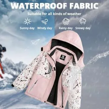 Simplee kids Girls Waterproof Ski Snow Jacket Fleece Raincoat Colorful Winter Coat Warm Hooded