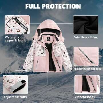 Simplee kids Girls Waterproof Ski Snow Jacket Fleece Raincoat Colorful Winter Coat Warm Hooded