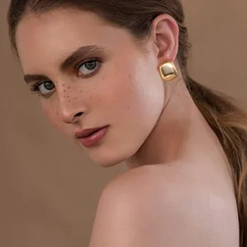 MUYAN Gold Curved Square Chunky Earrings for Women