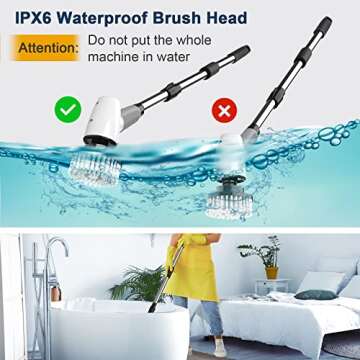 Bomves Electric Spin Scrubber, Cordless Cleaning Brush Tub Tile Scrubber for Home, 8 Replaceable Brush Heads, 90Mins Work Time 3 Adjustable Handle 2 Speeds for Bathroom Shower Bathtub Glass Car
