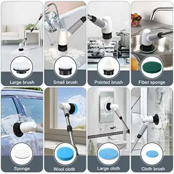 Bomves Electric Spin Scrubber, Cordless Cleaning Brush Tub Tile Scrubber for Home, 8 Replaceable Brush Heads, 90Mins Work Time 3 Adjustable Handle 2 Speeds for Bathroom Shower Bathtub Glass Car