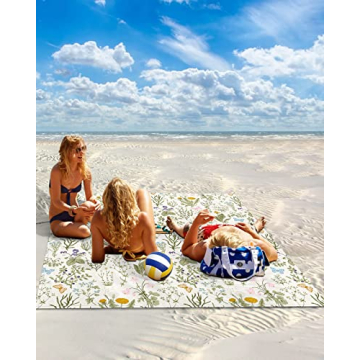 Oversized Sandproof Beach Blanket Waterproof Floral Herb 95x80