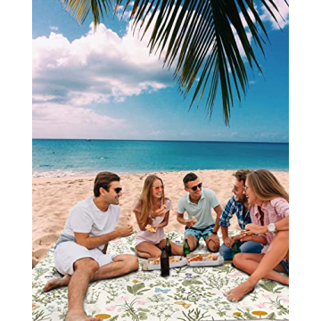 Oversized Sandproof Beach Blanket Waterproof Floral Herb 95x80