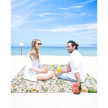 Oversized Sandproof Beach Blanket Waterproof Floral Herb 95x80