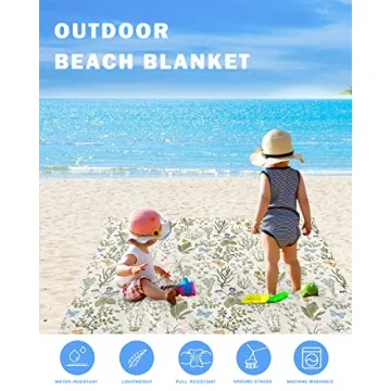 Oversized Sandproof Beach Blanket Waterproof Floral Herb 95x80