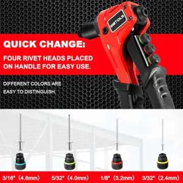 WETOLS Pop Rivet Gun Kit with 200 Blind Rivets, Upgraded Manual Single Hand Riveter with 4 Tool-Free Interchangeable Rivet Heads and 4 Drill Bits, Pop Rivet Tool Kit with Sturdy BMC Carrying Case