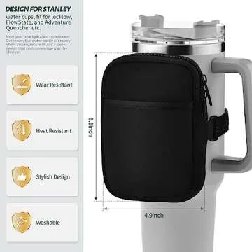 Mvidsy Stanley Water Bottle Pouch, 30oz, Black, Soft, Unisex, Adjustable Strap, 1 Compartment, Pouch Style, Bottle Case